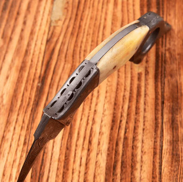 Handmade Damascus Steel Karambit: Bone Handle, Leather Cover - Image 3