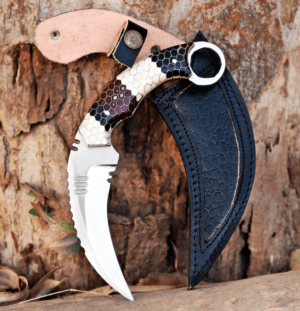 Handmade J2 Steel Karambit Knife: Honey Comb Resin Handle, Italian Leather Sheath