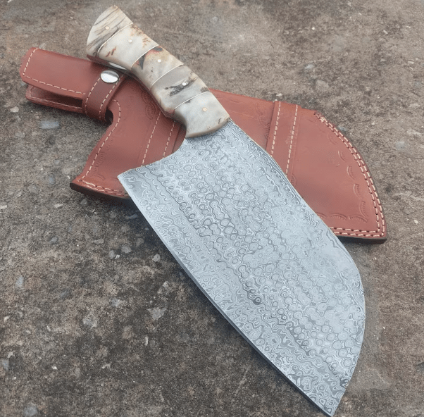 Handmade chopper knife Damascus steel butcher knife with Natural Handle Meat Cleaver knife gift for chef knife Custom Engraved knife gift