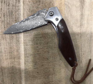 Outdoor Camping Damascus Folding Pocket Knife With Sheath