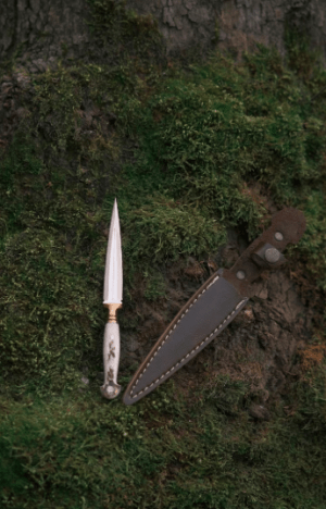 Double Edge Dagger Knife with Deer Antler, Custom Full Tang Blade, Unique Athame Knife with Leather Sheath, Perfect Gift for Collectors