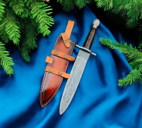 Personalised Double Edge Elven Dagger Knife. Stainless Steel Fantasy costume knife With Leather Cover