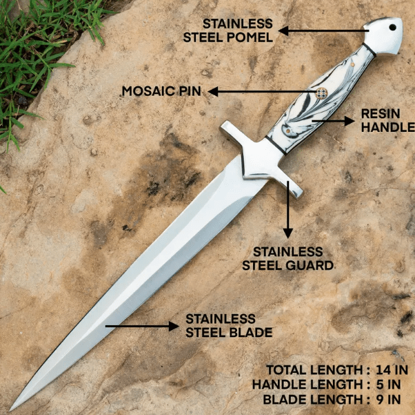 Handcrafted Decorative Dagger With Engraved Handle & Leather Sheath - Image 3
