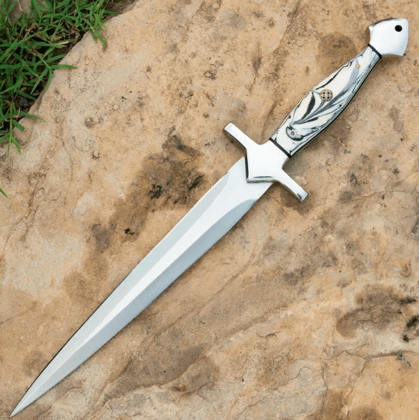 Handcrafted Decorative Dagger With Engraved Handle & Leather Sheath - Image 4