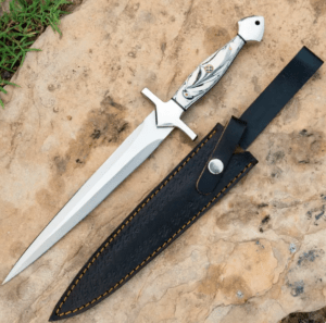 Handcrafted Decorative Dagger With Engraved Handle & Leather Sheath