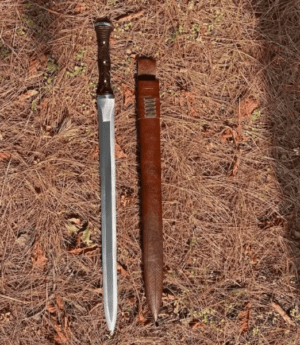 Hand-Forged Carbon Steel Viking Sword: Hunting & Camping Knife with Leather Sheath