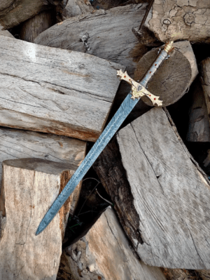 Handmade Damascus Steel Templar Knight Sword | Crown Sword Replica with Leather Sheath | Collectible Handmade Sword | Unique Gift for Him
