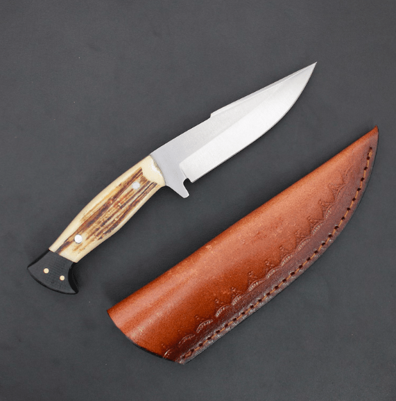 Handmade Deer Horn Skinner Knife: Full Tang Camping/Hunting Knife with Leather Sheath - Image 3