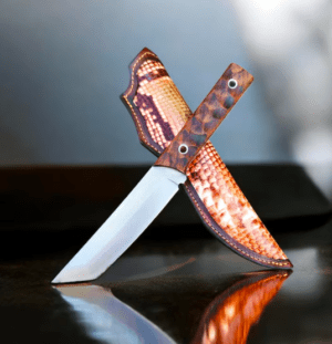 Handmade Tanto Knife: Stainless Steel, Walnut Handle, Leather Sheath