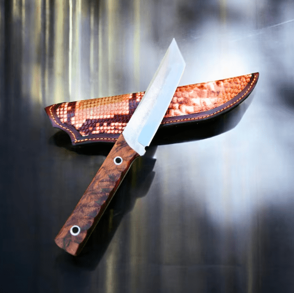 Handmade Tanto Knife: Stainless Steel, Walnut Handle, Leather Sheath - Image 2