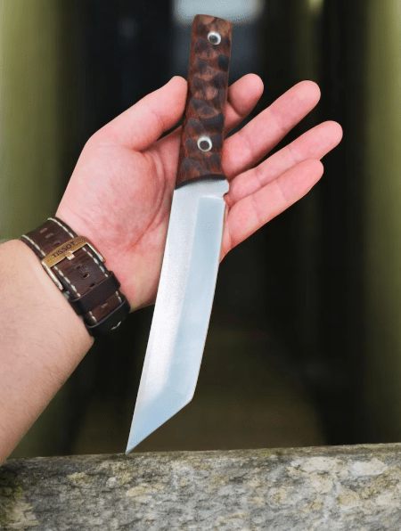 Handmade Tanto Knife: Stainless Steel, Walnut Handle, Leather Sheath - Image 4