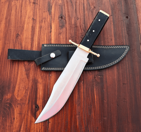 Handmade J2 Steel Bowie Knife: Buffalo Horn Handle, Leather Sheath