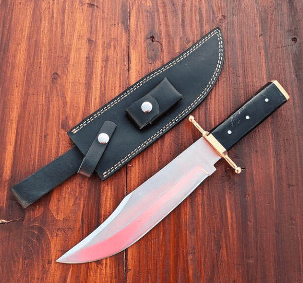 Handmade J2 Steel Bowie Knife: Buffalo Horn Handle, Leather Sheath - Image 3