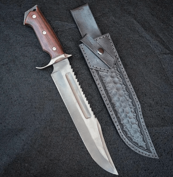 Hand-Forged Bowie Knife: 14c28N Steel Hunting Bushcraft Knife with Leather Sheath