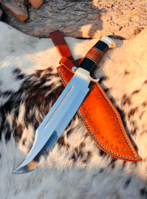 Handmade Steel Bowie Hunting Knife with Leather Sheath