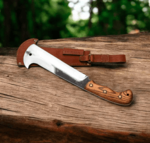 Handmade High Carbon Steel bushcraft Machete: Wood Handle & Leather Sheath