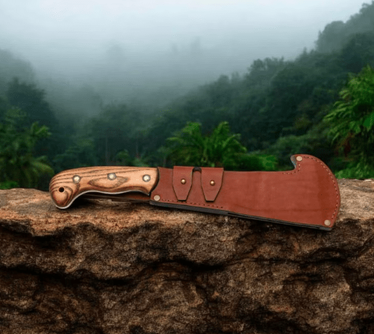 Handmade High Carbon Steel bushcraft Machete: Wood Handle & Leather Sheath - Image 2