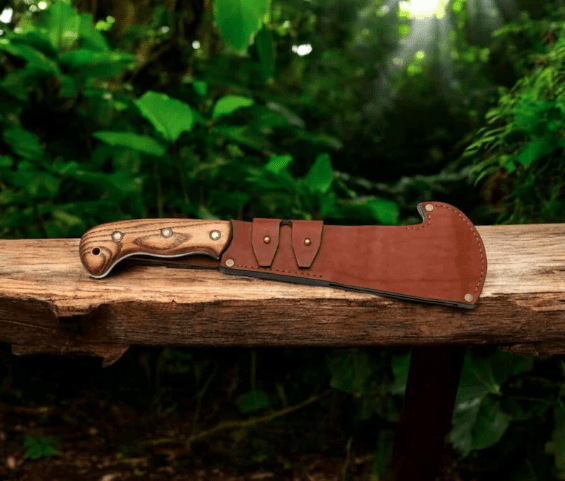 Handmade High Carbon Steel bushcraft Machete: Wood Handle & Leather Sheath - Image 3
