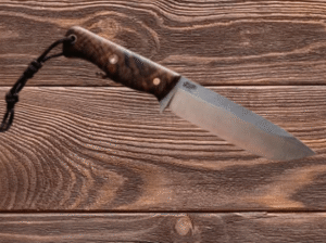 Handcrafted Bushcraft Knife with Leather Sheath | Walnut Wood Handle Hunting Knife | Fixed Blade