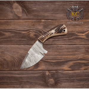 Handmade Damascus Steel Skinner Hunting Knife | Full Tang Fixed Blade | Stag Horn Handle | Outdoor Knife | Gift for Men