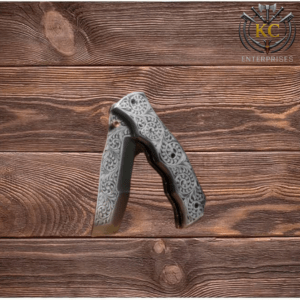 Hand Engraved Folding Knife: D2 Steel Blade, Brass Handle