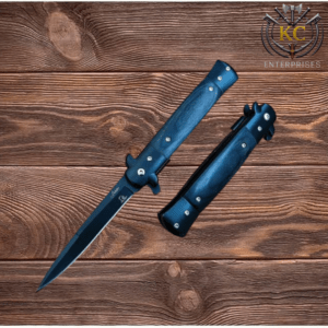 9” Black & Black Wood Italian Milano Stiletto Spring Assisted Folding Pocket Knife. Survival