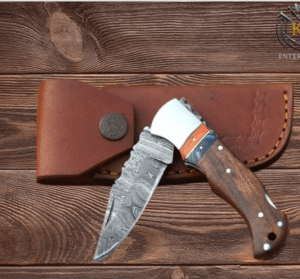 Handmade Damascus Pocket Knife Rose Wood Handle Birthday Gift Folding Knife Groomsmen Gift Anniversary Wedding Personalized Gift for Men