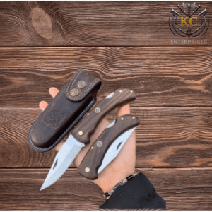 Handmade Hunting Folding Pocket Camp Knife Fishing Knife 4116 German Stainless Steel, Leather Sheath
