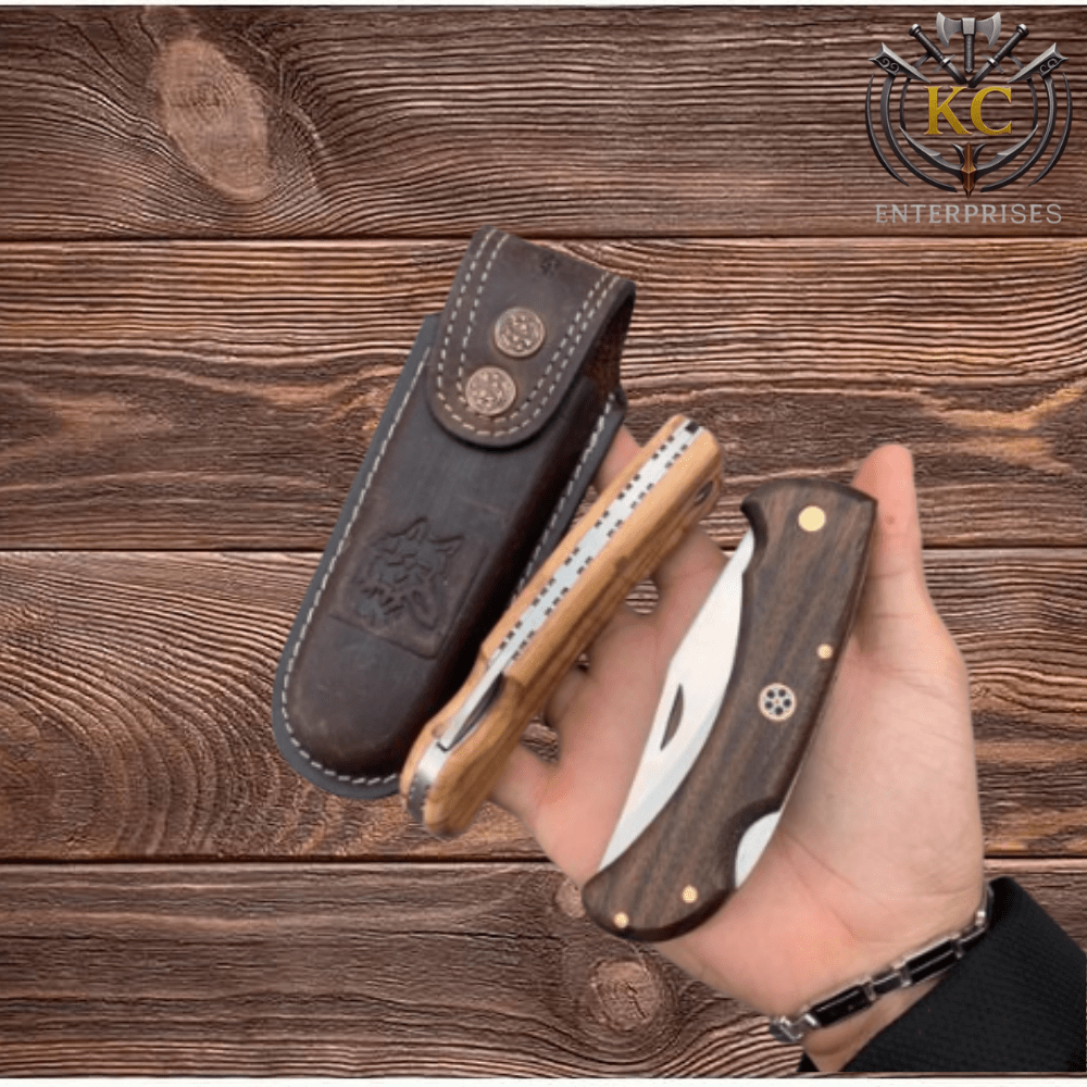 Handmade Hunting Folding Pocket Camp Knife Fishing Knife 4116 German Stainless Steel, Leather Sheath - Image 2