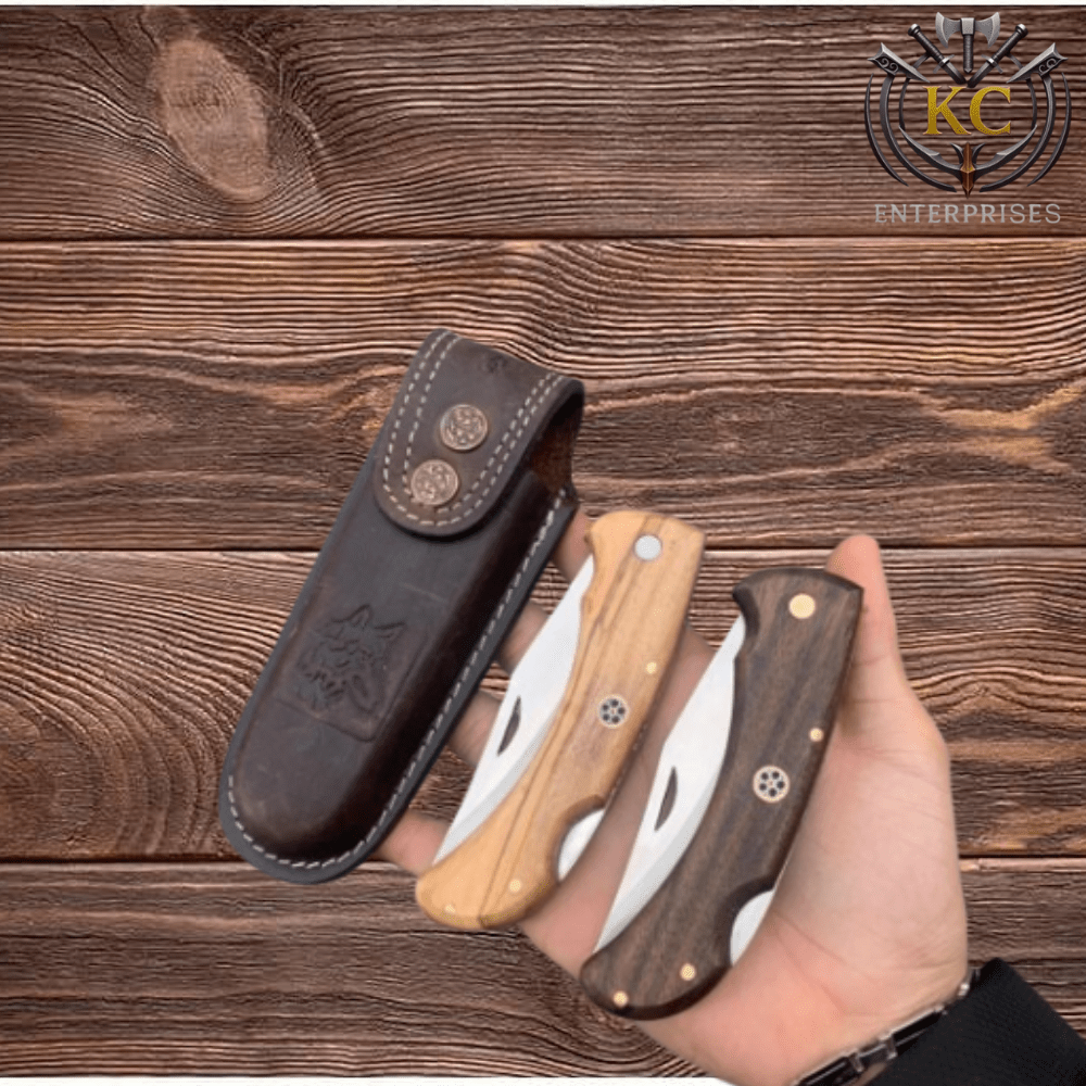 Handmade Hunting Folding Pocket Camp Knife Fishing Knife 4116 German Stainless Steel, Leather Sheath - Image 3