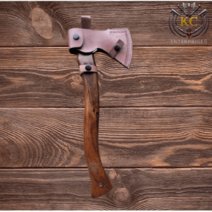 Handmade Forged Bushcraft Axe: High Carbon Steel, Leather Sheath
