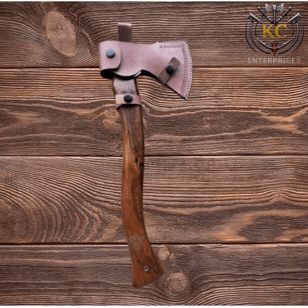 Handmade Forged Bushcraft Axe: High Carbon Steel, Leather Sheath