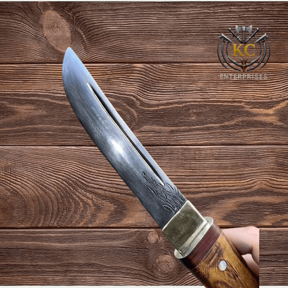 Handcrafted Wood-Handle Fixed Blade with Engraved Steel and Saya Sheath - Image 2