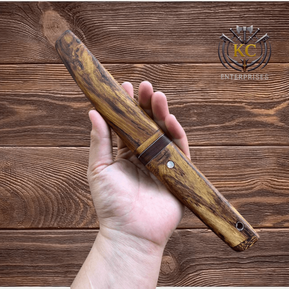 Handcrafted Wood-Handle Fixed Blade with Engraved Steel and Saya Sheath - Image 4