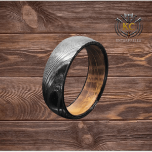 Whiskey Barrel & Damascus Steel Wedding Ring Band
