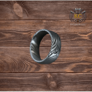 Silver Damascus Steel Ring, 8mm Silver Band, Genuine Damascus Steel, Unique Handmade Ring, Engagement and Anniversary Gift for Him