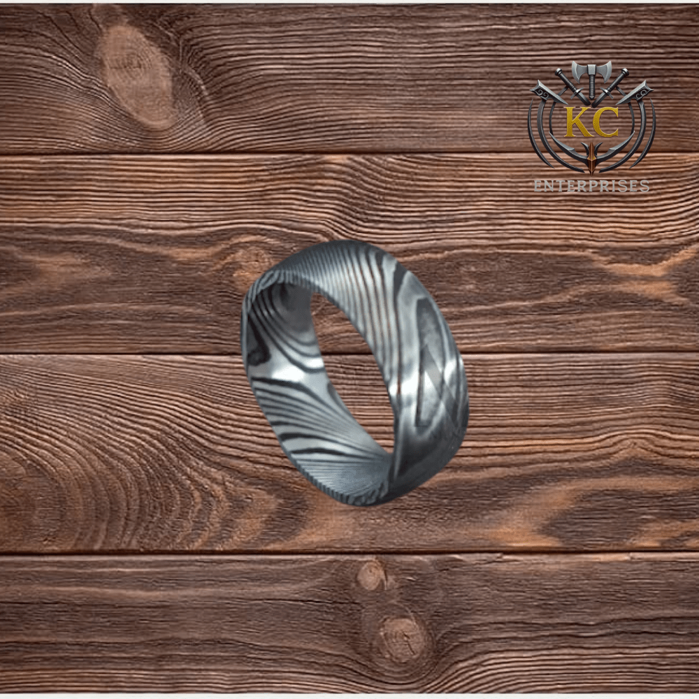 Silver Damascus Steel Ring, 8mm Silver Band, Genuine Damascus Steel, Unique Handmade Ring, Engagement and Anniversary Gift for Him - Image 2