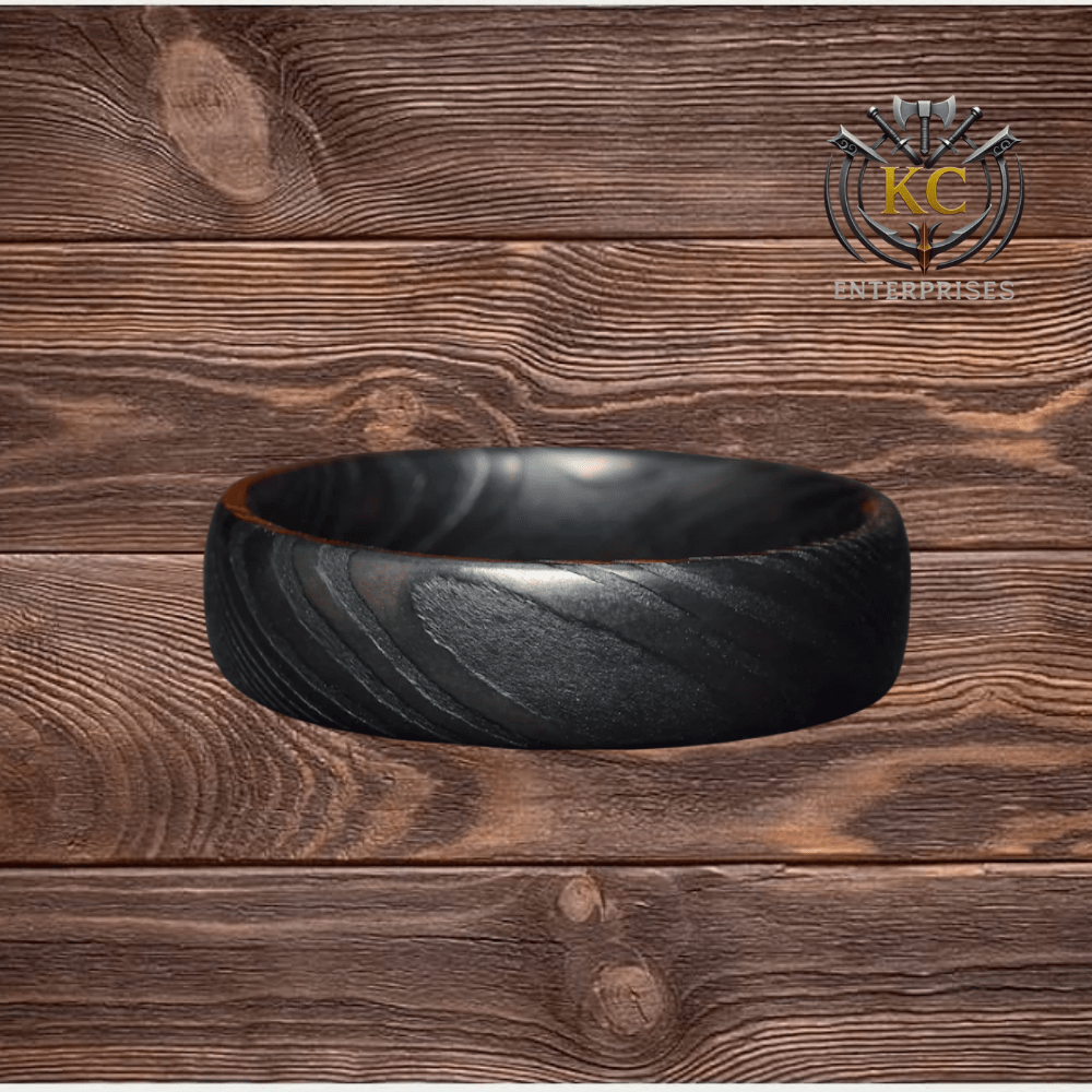 Black Damascus Steel Ring, Wedding Ring, Engagement Ring - Round finish - Image 3
