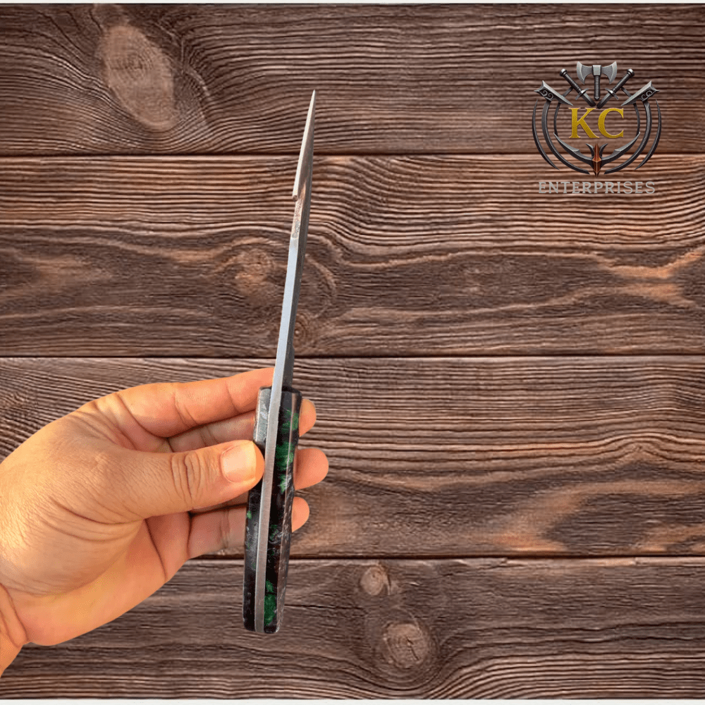 Handcrafted Gut Hook Hunting Knife – Resin Handle (Green & Purple) - Image 2