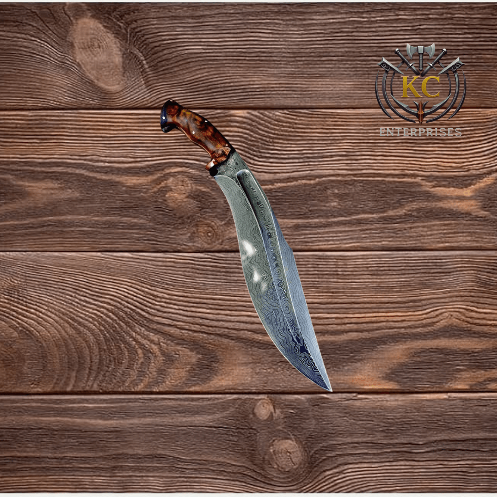 Handmade Damascus Steel Kukri Knife with Leather Holster Strap | Kukri Fighter | Best Kukri Machete | Best Gift for Men | Christmas Gift