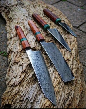 Custom handmade stainless steel Damascus Chef set.